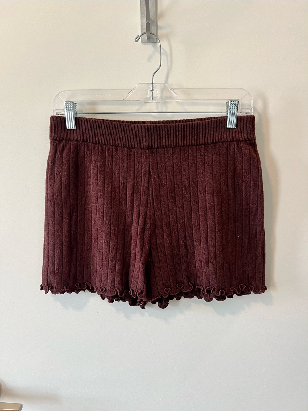 Le Lis Ribbed Brown Knit High-Waist Lounge Shorts